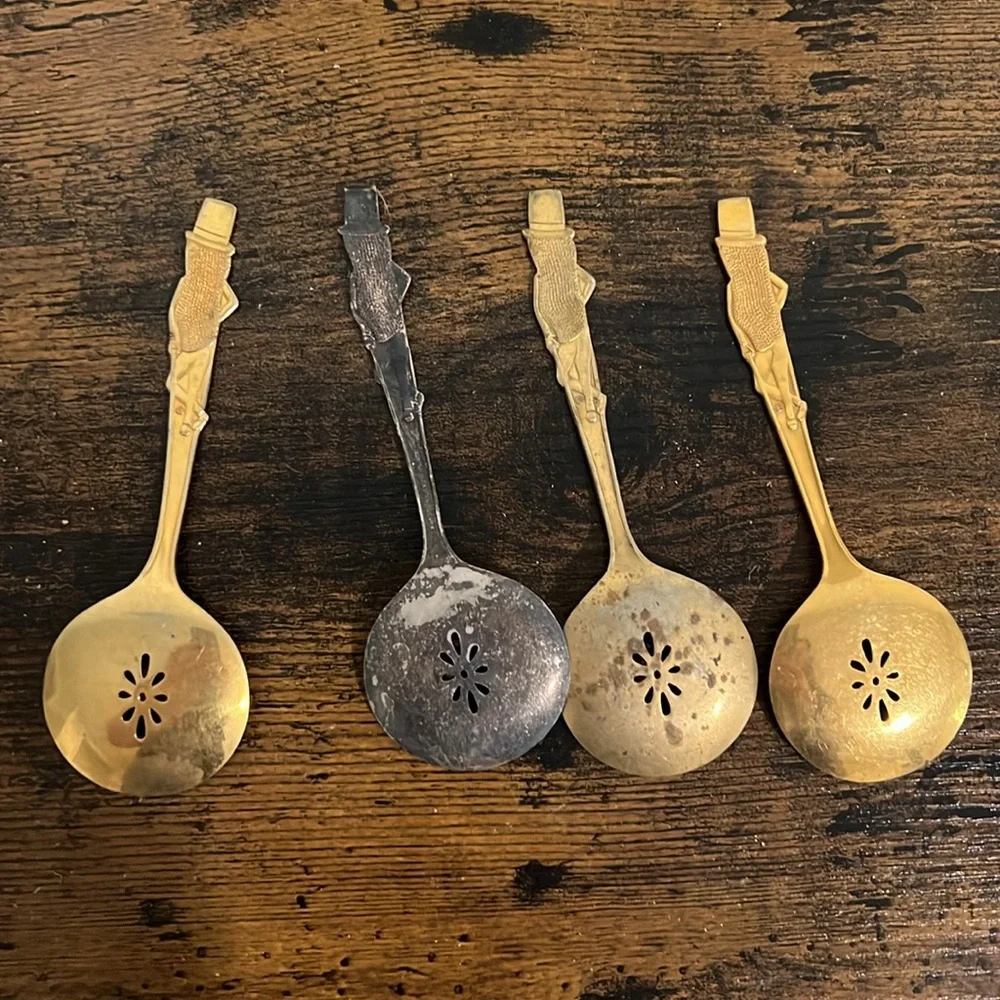 Vintage Metal Planters Mr. Peanut Gold and silver tone Advertising Spoons